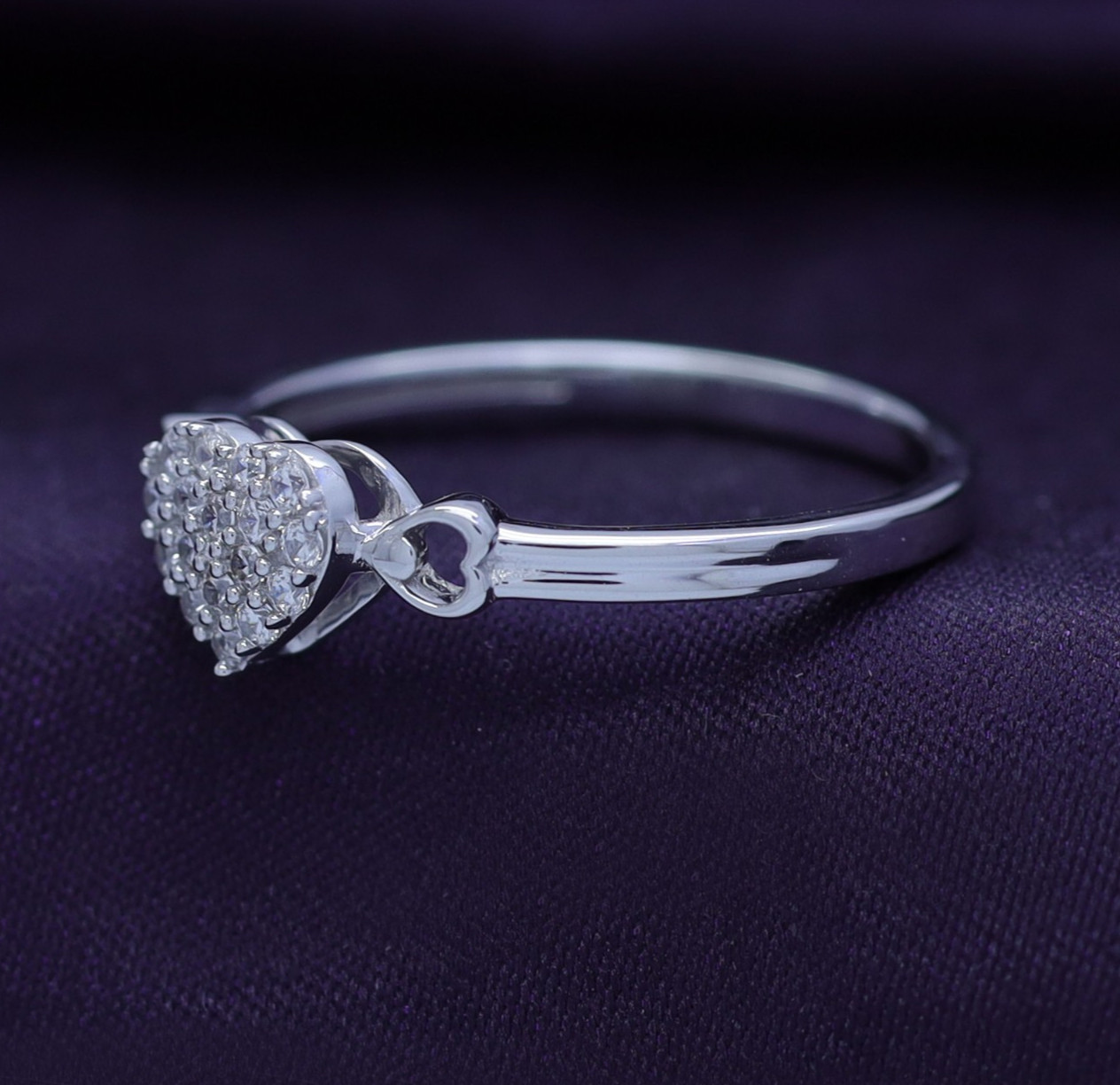 14k White Gold Plated Silver Round Simulated Diamond Love Heart Promise Ring