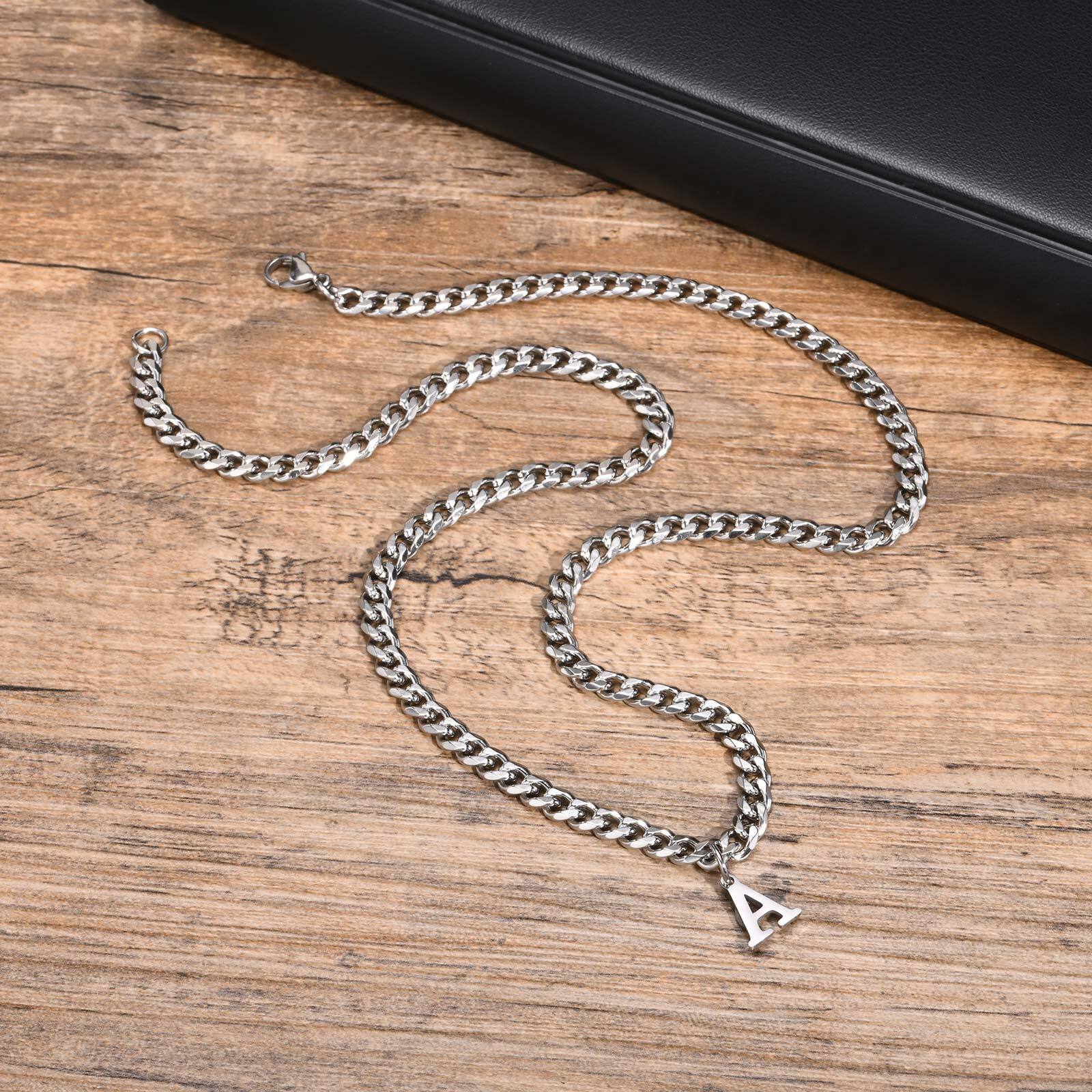 Vnox Classic Initial Letter Necklaces for Men Stylish Pendant with Cuban Chain