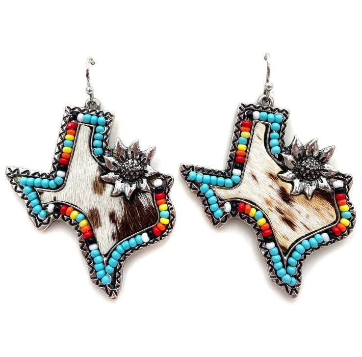 Texas Shape Western Dangle/Drop Hook Earrings, Multicolor Metal, No Stone