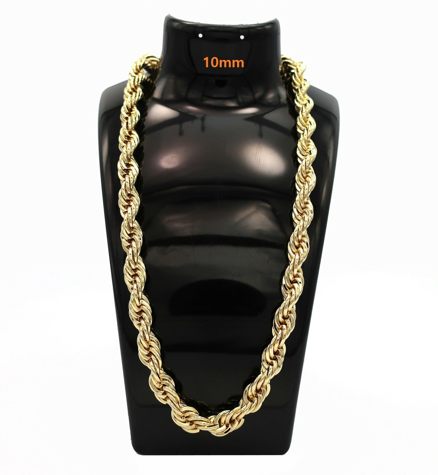 10mm Italian Rope Chain Necklace Bracelet 14k Gold Plated