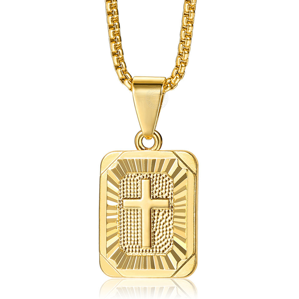 16-30 inch Gold Filled Square Christian Cross Pendant Necklace Charm Box Chain