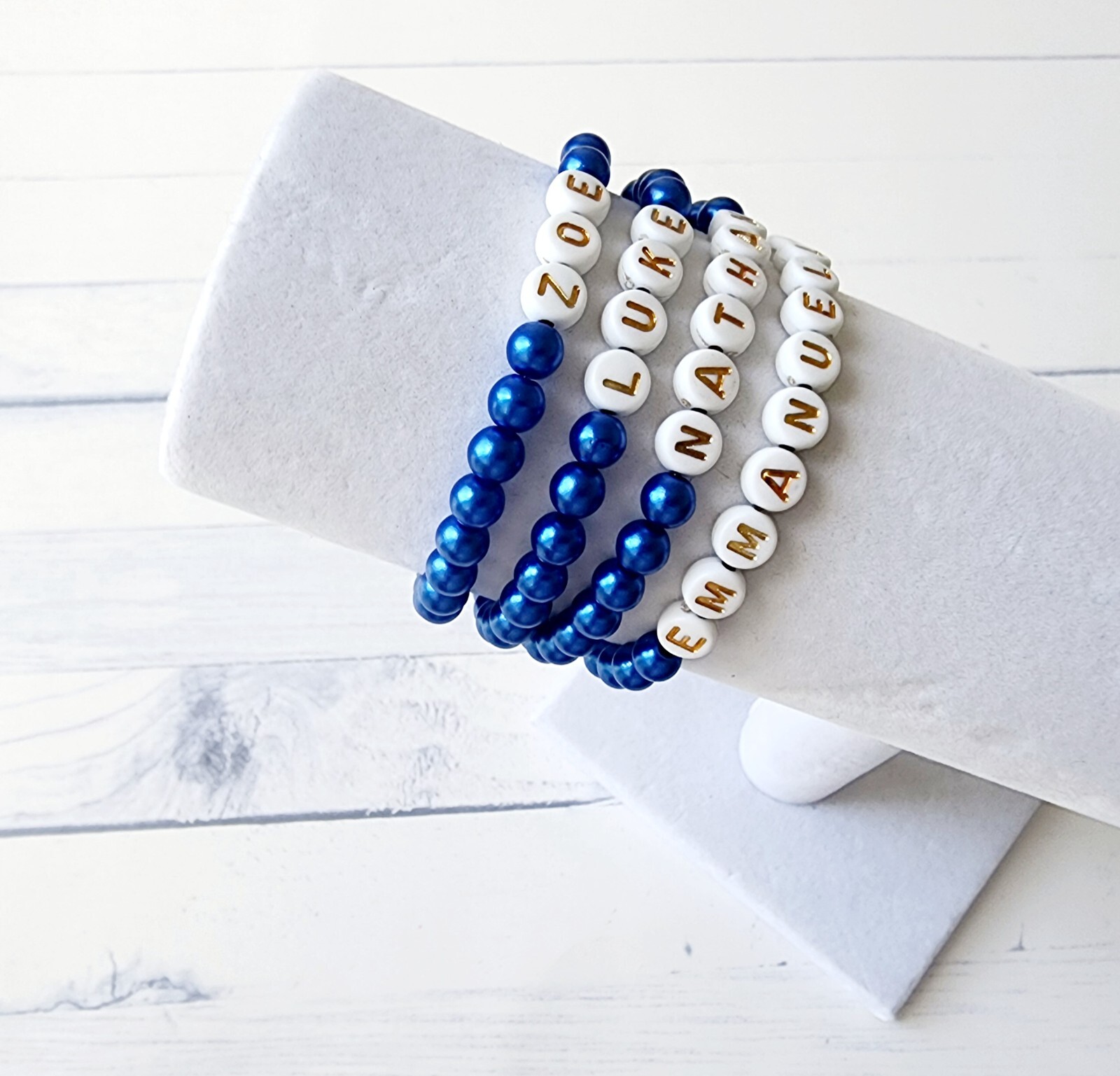 Blue Initial Bracelets, Custom Name Beaded Bracelet, Personalized Name Bracelet,