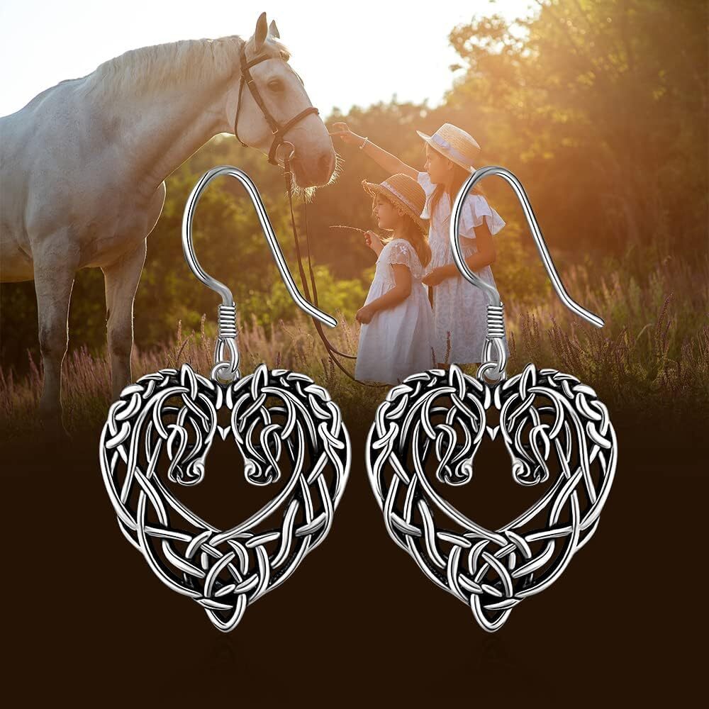 Celtic Knot Heart Horse Necklace Earrings Set Sterling Silver Gifts for Women