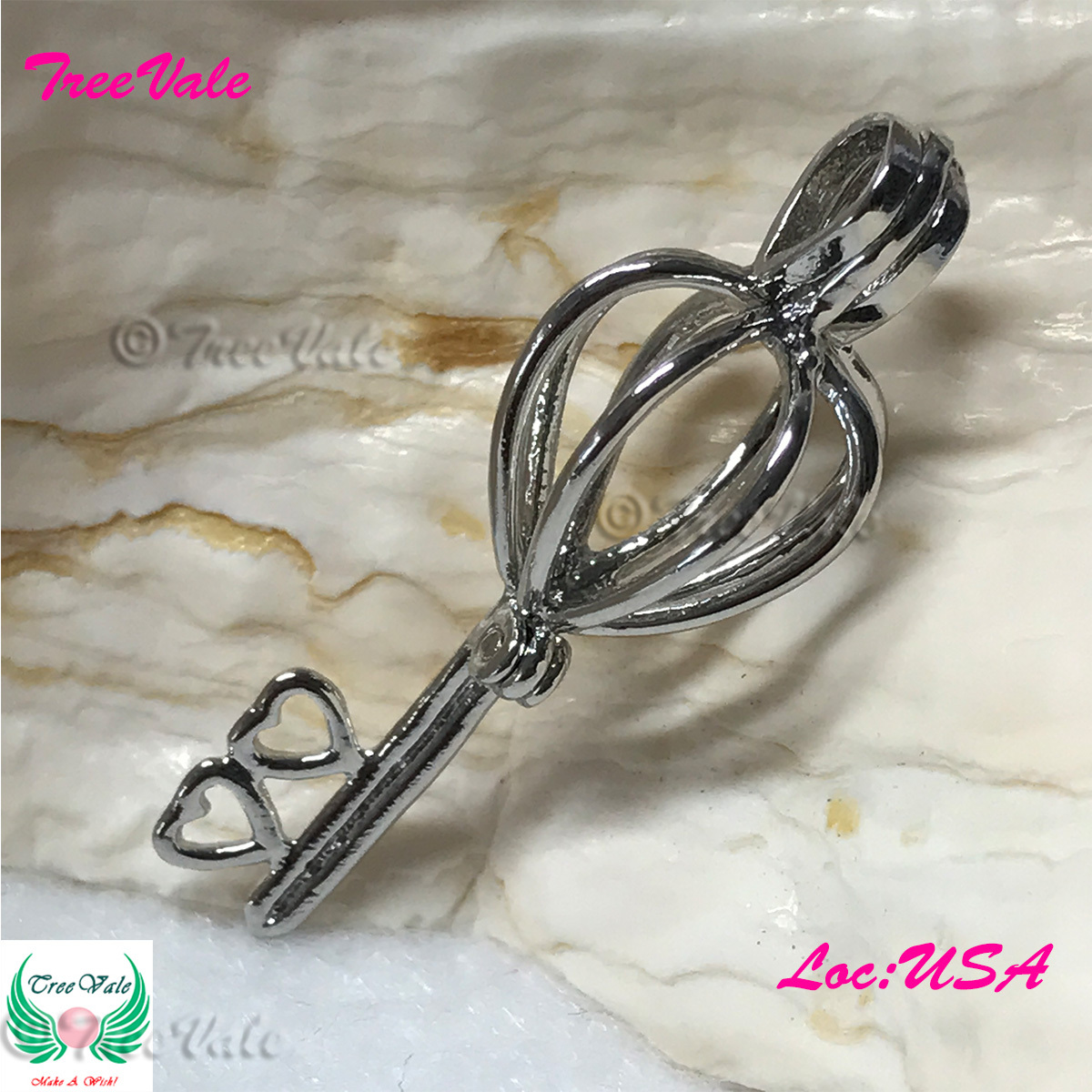 Sweet One Key – Silver Plated – Locket Pearl Cage Pendant – Hold 5mm – 8mm Pearl