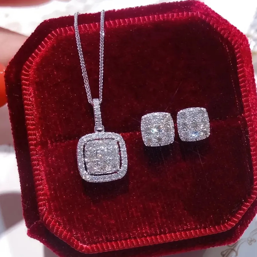 Cubic Zirconia Square Pendant Necklace for Women Wedding Jewelry
