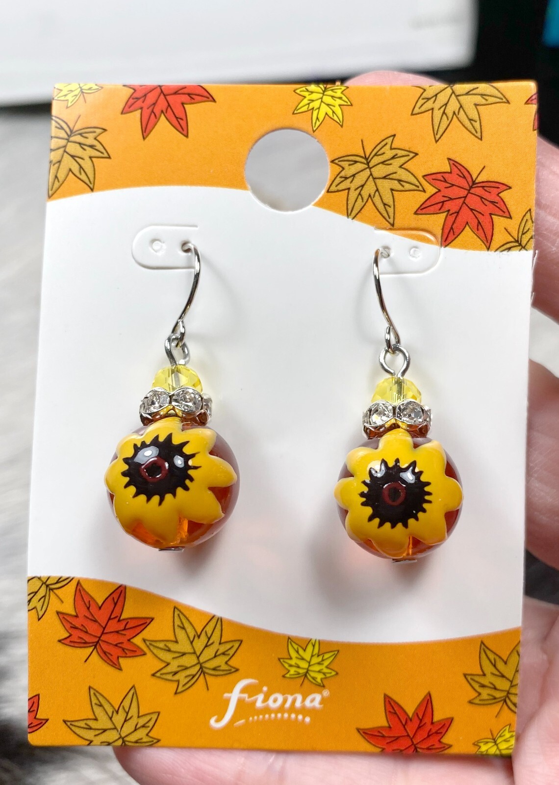 Sunflower Earrings Fall Yellow Orange Dangle Earrings for women