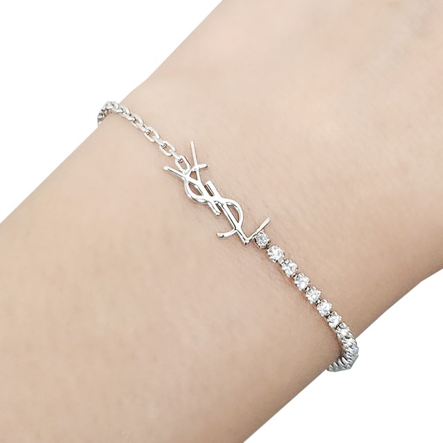 Saint Laurent YSL Cassandre Logo Rhinestone Bracelet