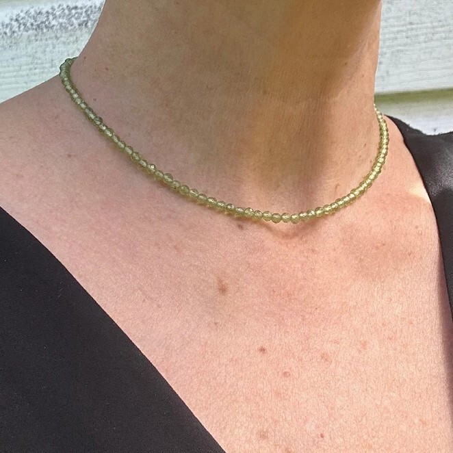 2mm Peridot Crystal Gemstone Faceted Beads Dainty Choker Necklace Minimalist