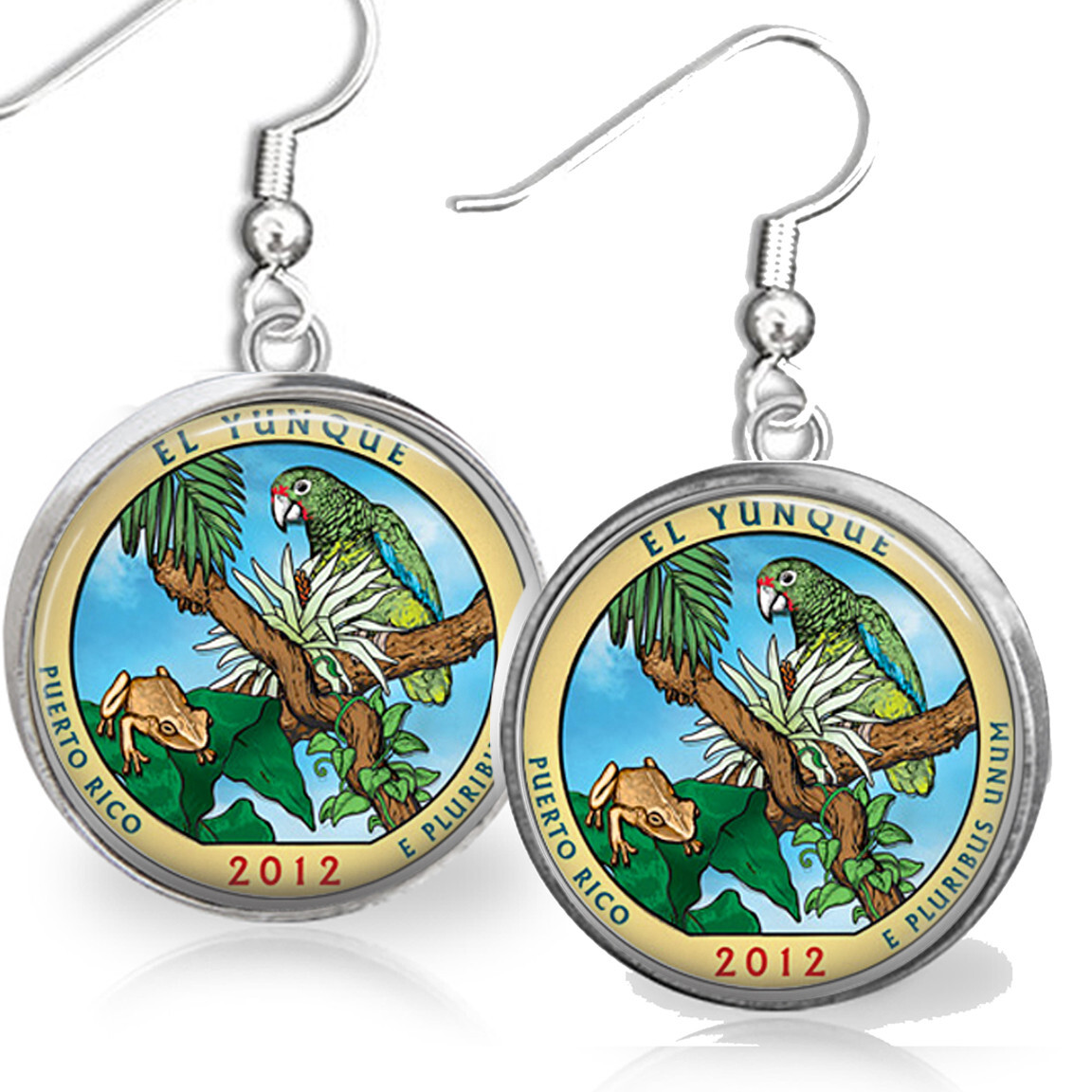 Puerto Rico 2012 El Yunque State Quarter Earrings Travel State Pride Keepsake