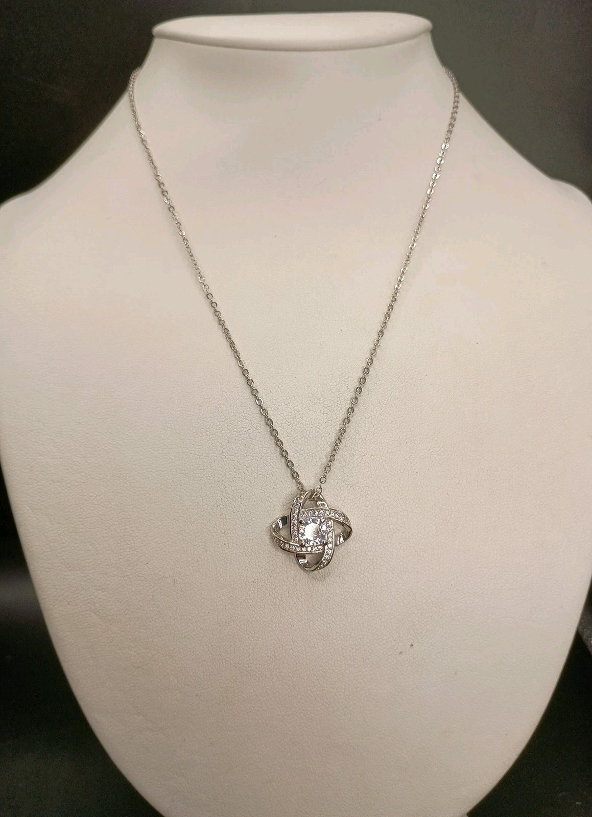Sterling Silver Love Knot Pendant Necklace Cubic Zirconia Infinity