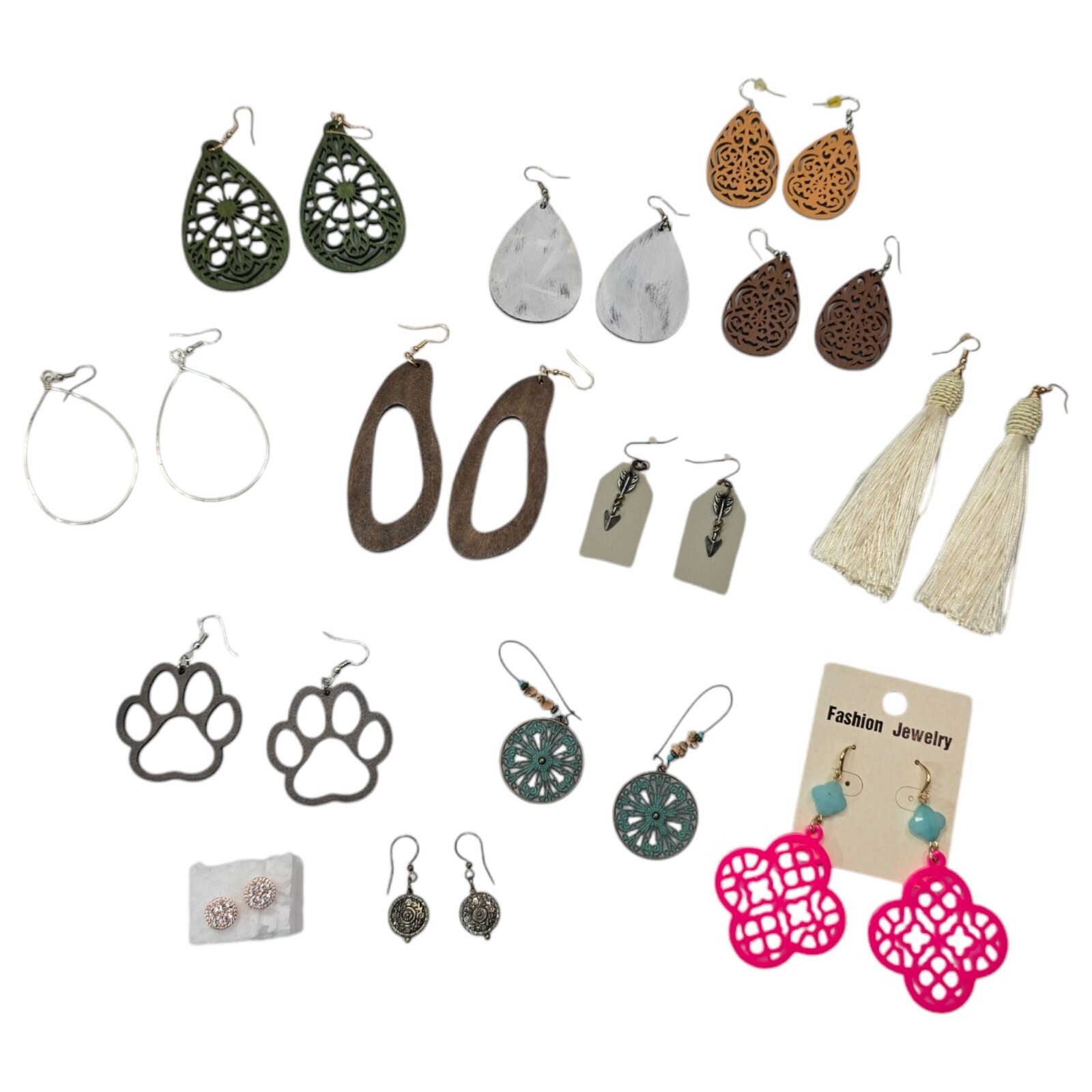 Lot of 13 Pairs of Fashion Jewelry Earrings Pierced Assorted Dangle Stud