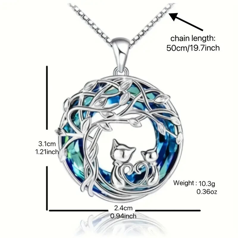 Rainbow Mystical Fire Topaz 925 Sterling Silver Tree Of Life Cat Kitten Necklace