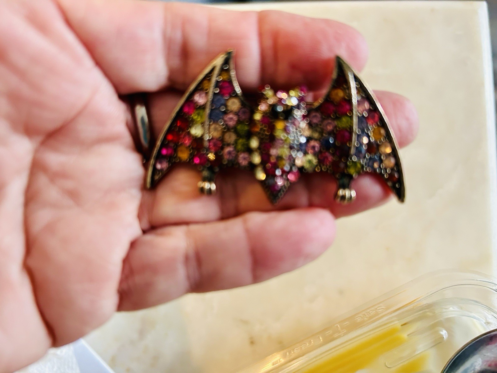 Rhinestone Bat Brooch, Multicolored All Occasion, New
