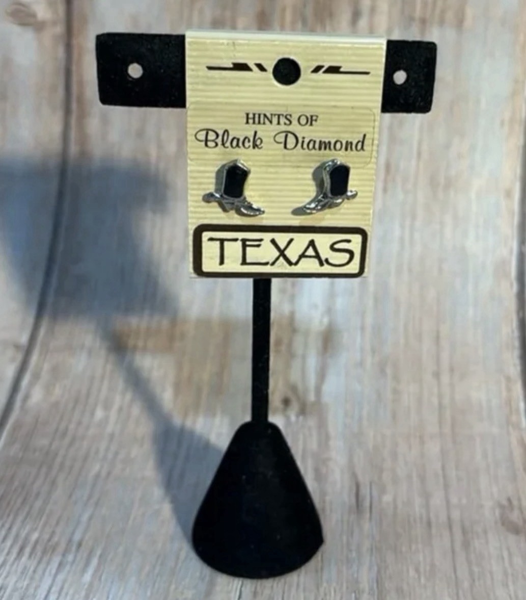 NEW Texas Silver and Black Boot Earrings Item #PHK197