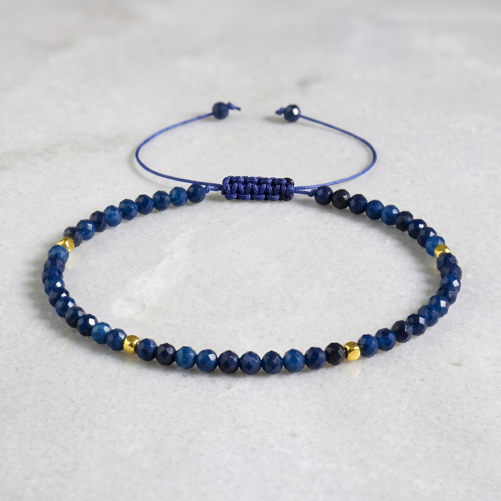 3mm Faceted Sapphire Adjustable Bracelet Wisdom Protection