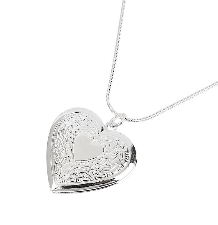 925 Sterling Silver Plated Heart Locket Photo Pendant Necklace 18″+ Gift Pouch