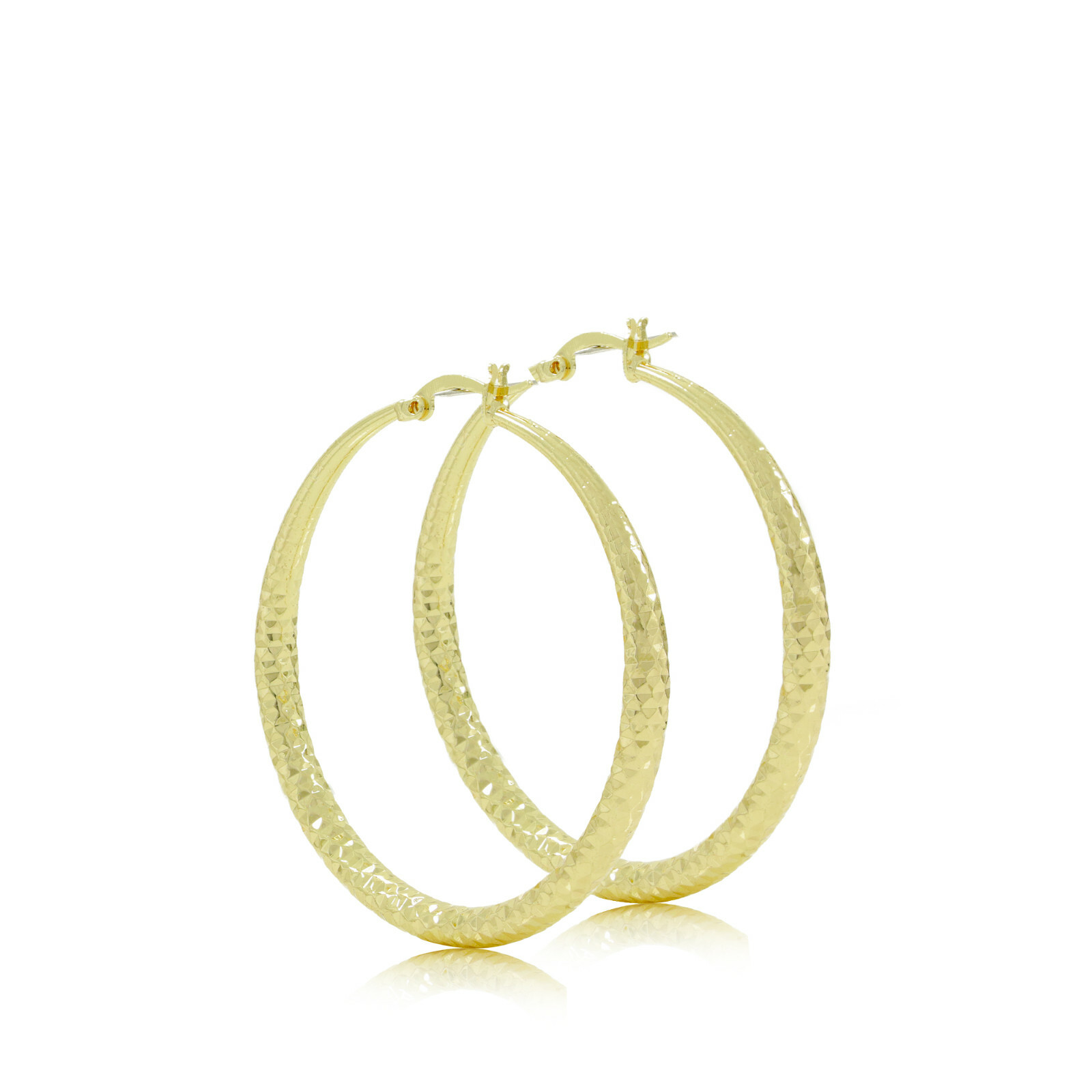Women 4mm 14K Gold Filled Diamond Cut Medium Large Round Hoop Earrings 50mm 60mm