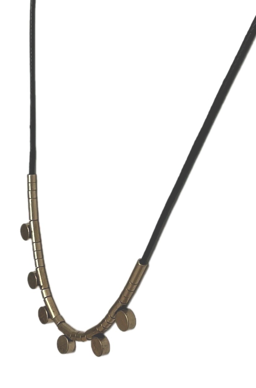 J Crew necklace With Gold Color Discs on black Cord_ Very Good Used Condition