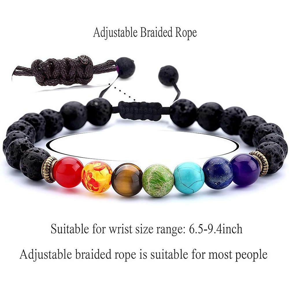 Men Women 8mm Lava Rock Chakra Diffuser Bracelet Braided Adjustable Yoga Jewelry