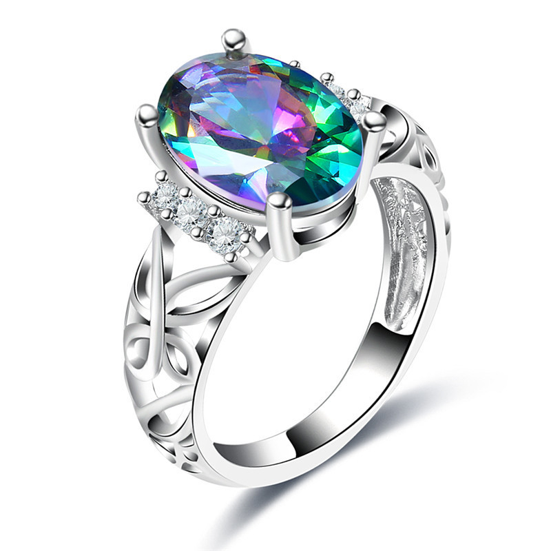 12 Pcs 1 Lot Xmas Wholesale Set Mixed Mystical Rainbow Topaz Gems Silver Rings