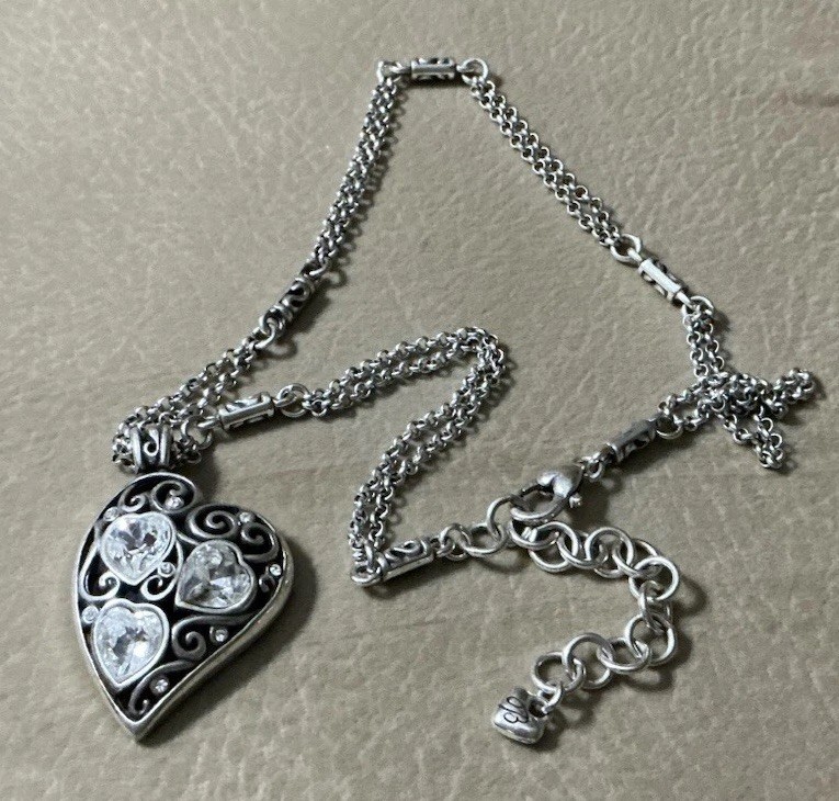 Brighton Silver Tone & Crystal Heart Pendant Necklace 16” – 18”