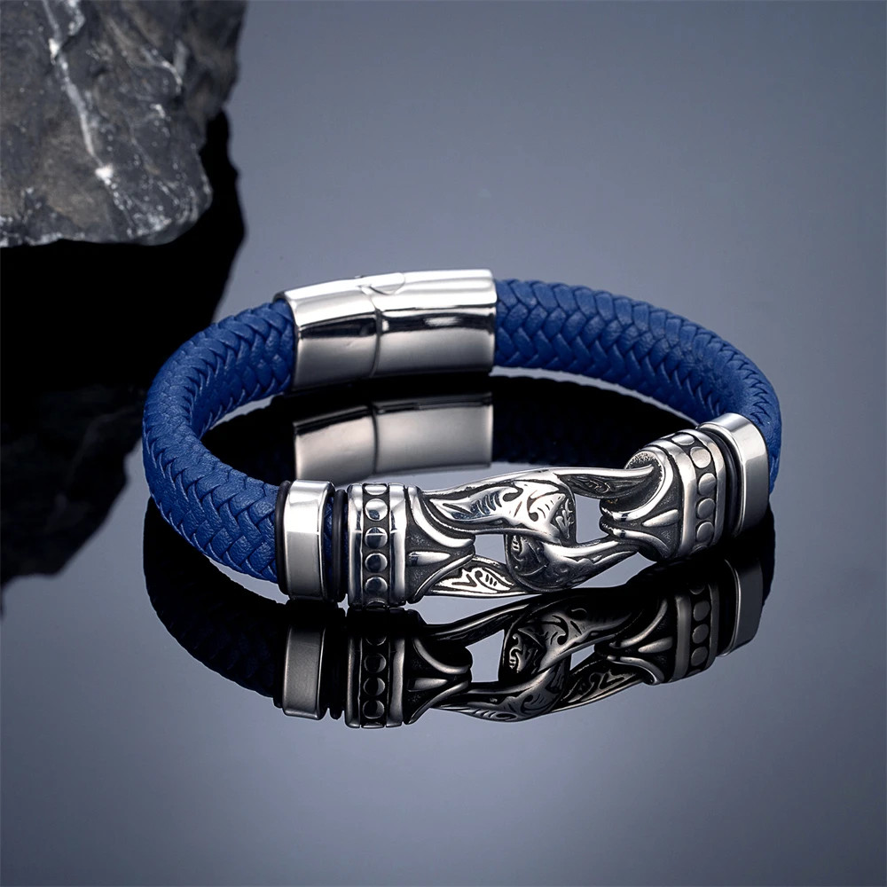 Handmade Leather Weaved Men’s Bracelets Stainless Stee Infinity Viking Charm.
