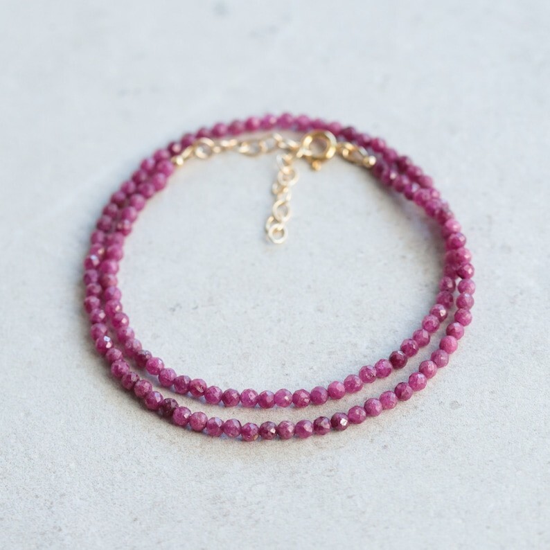 AAA Genuine Pink Ruby Faceted Round Gemstone Beads Handmade Women Necklaces 18”