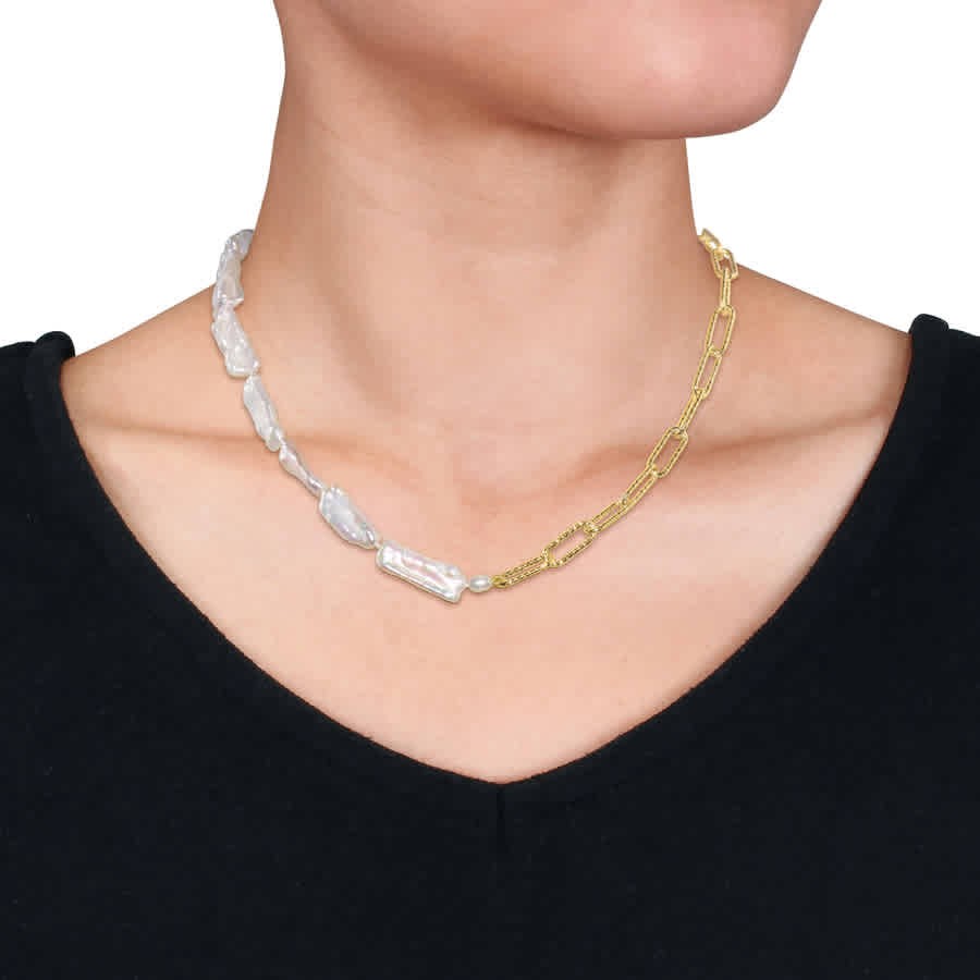 AMOUR 5-7 Mm Cultured Freshwater Keshi Pearl and 7 Mm Link Chain Necklace In 18k
