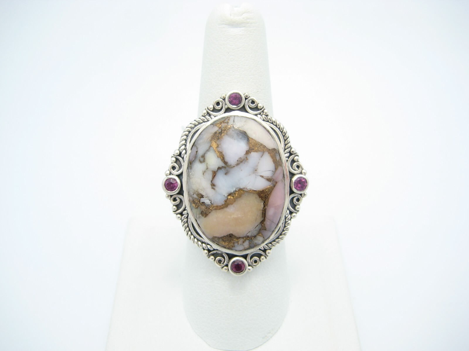 Samuel B Benham Sterling Silver 34mm Oval Pink Topaz Agate Ring Size 8.5