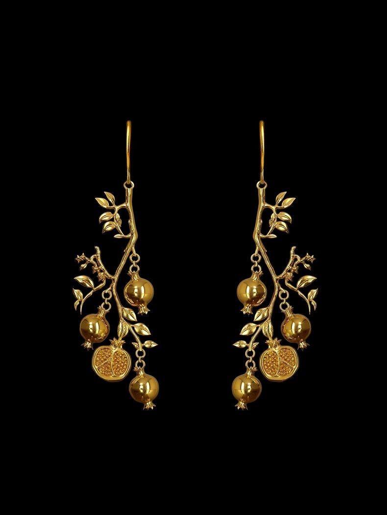 Gold plated pomegranate drop earrings chinese style new chinese fashion 1 pair-