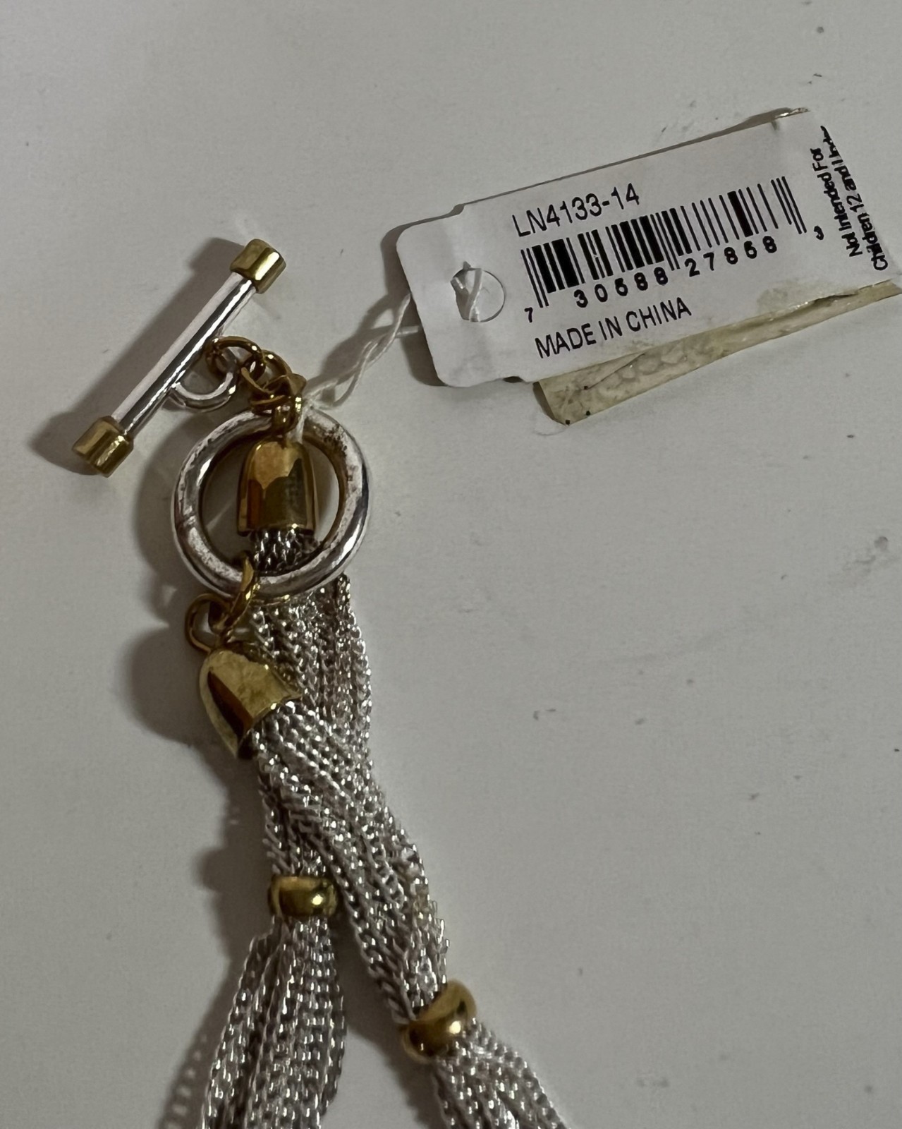 Macy’s Silver Tone Multi Strand Mesh Chain Station Necklace Two Tone Toggle 36″