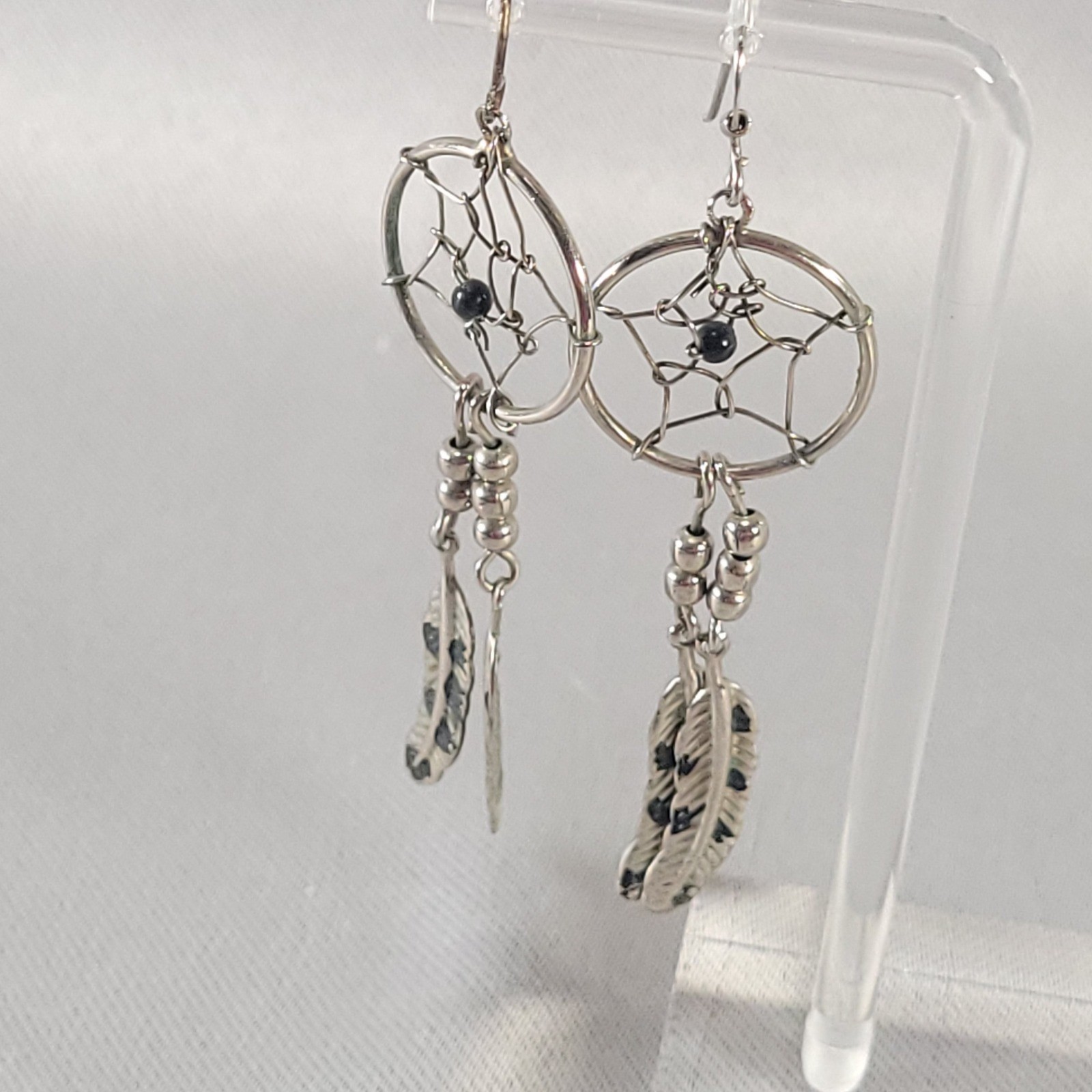 Dream Catcher Earrings Women Silver Tone Boho Feather Dangle Drop Bead