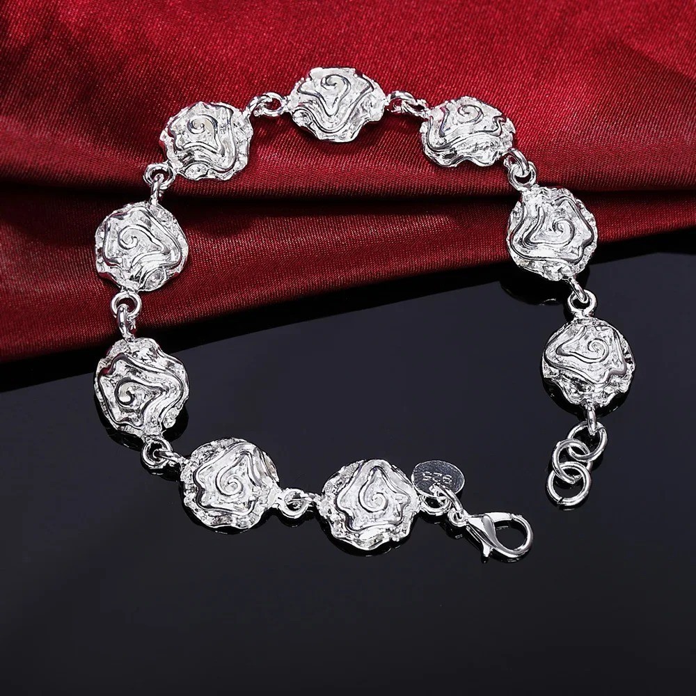 925 Sterling Silver Solid Chain Bracelet Women Men Wedding Gift Jewelry