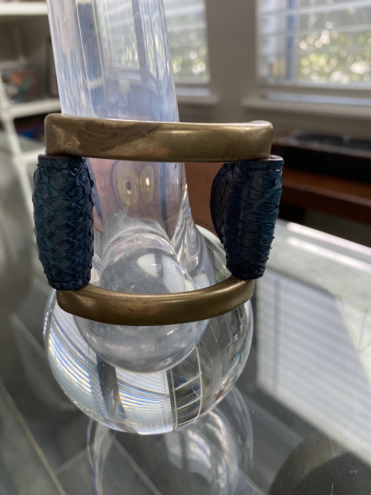 J &M Davidson Blue Teal Color Leather Cuff Bracelet made in Spain