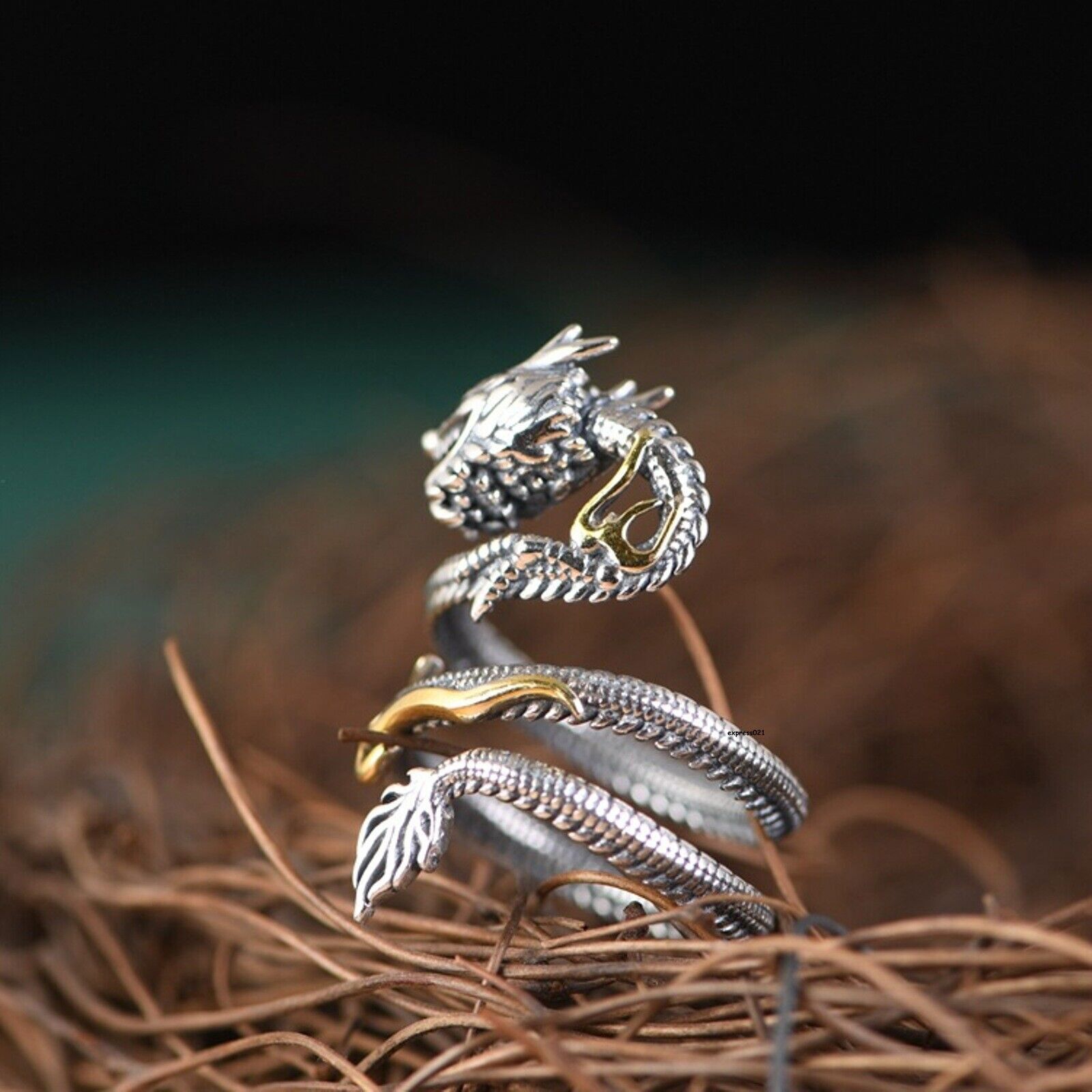 Real Solid 925 Sterling Silver Men Women Gift Lucky Carved Flame Dragon Ring