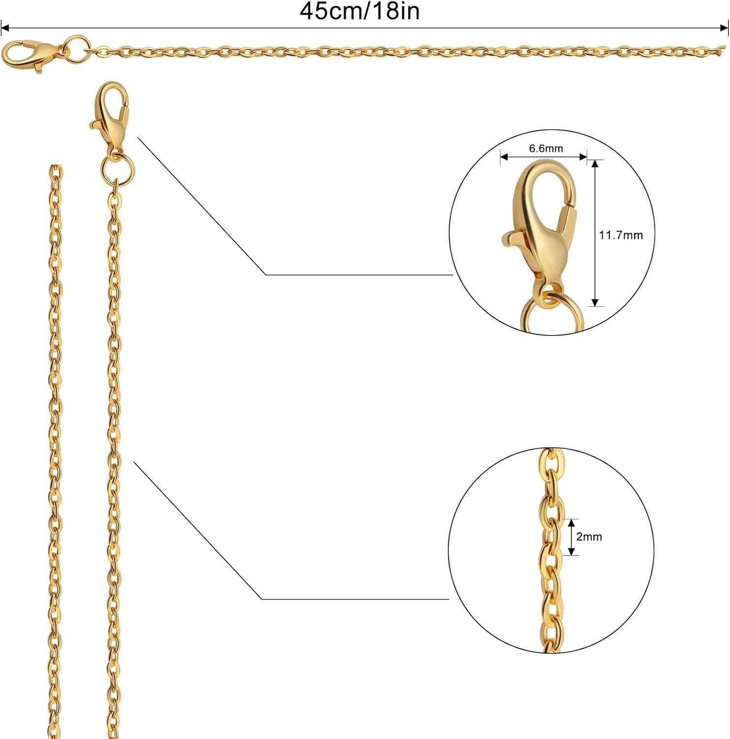 24 Pack Necklace Chains Bulk Gold Silver Plated DIY Link Chain 18 Inches long