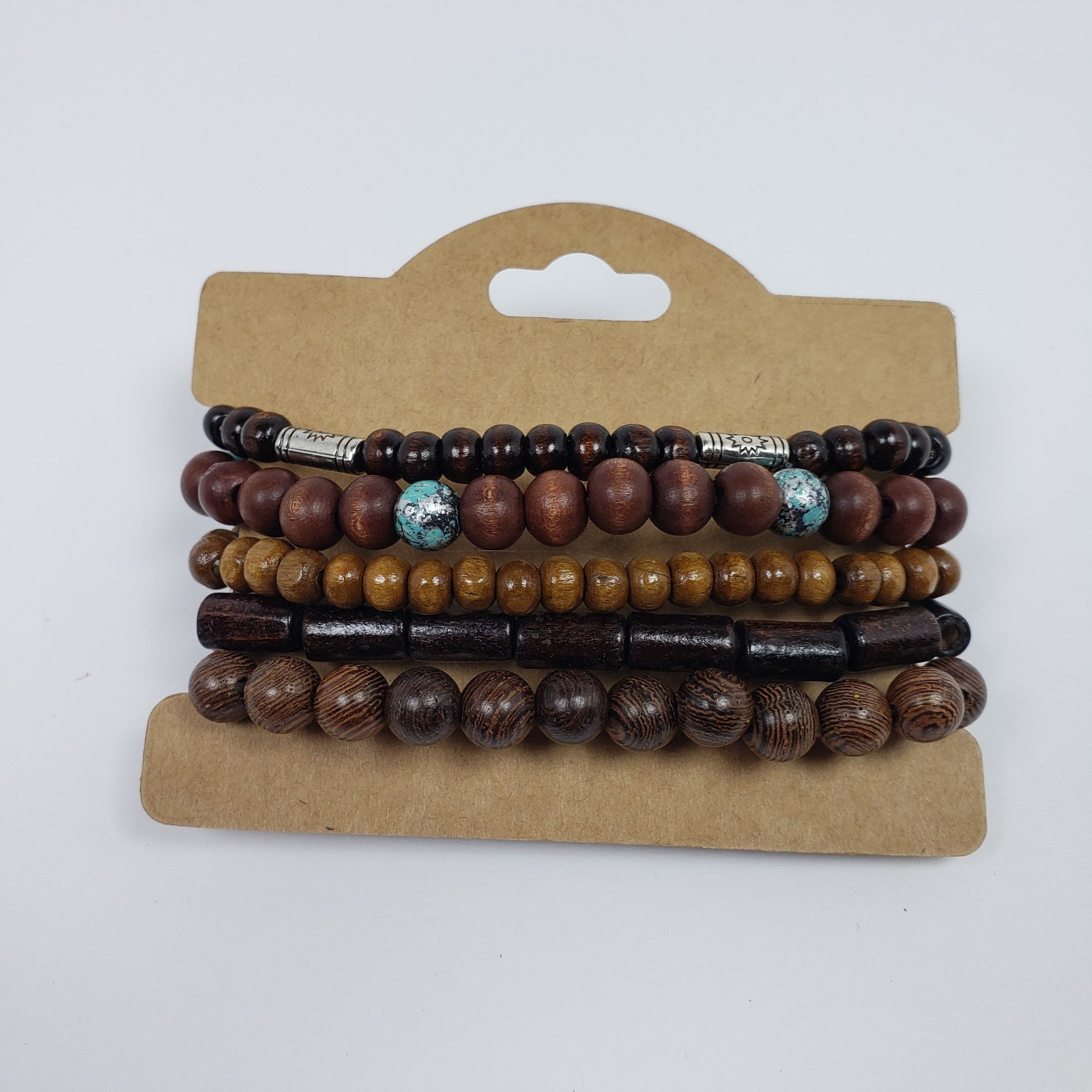 Unbranded Fashion Jewelry Adult Unisex Brown Layer Trendy Beaded Bracelet 5 Pack