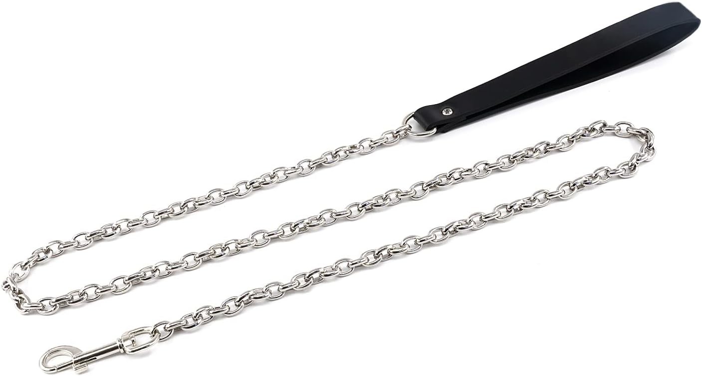 3.5 Feet Heavy Duty Leather Handle Chain Leash for Sex Collar Choker Necklace, B