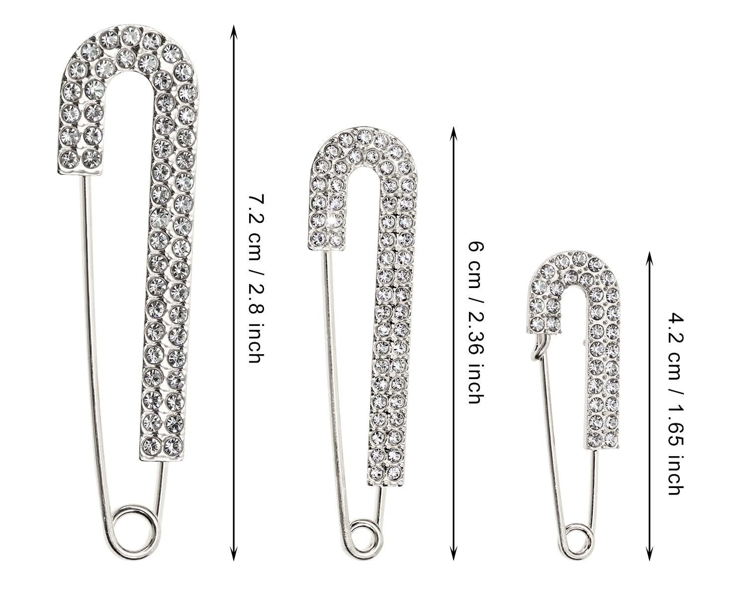Penta Angel Rhinestone Safety Pins 6Pcs Faux Crystal Brooch Clips for Silver