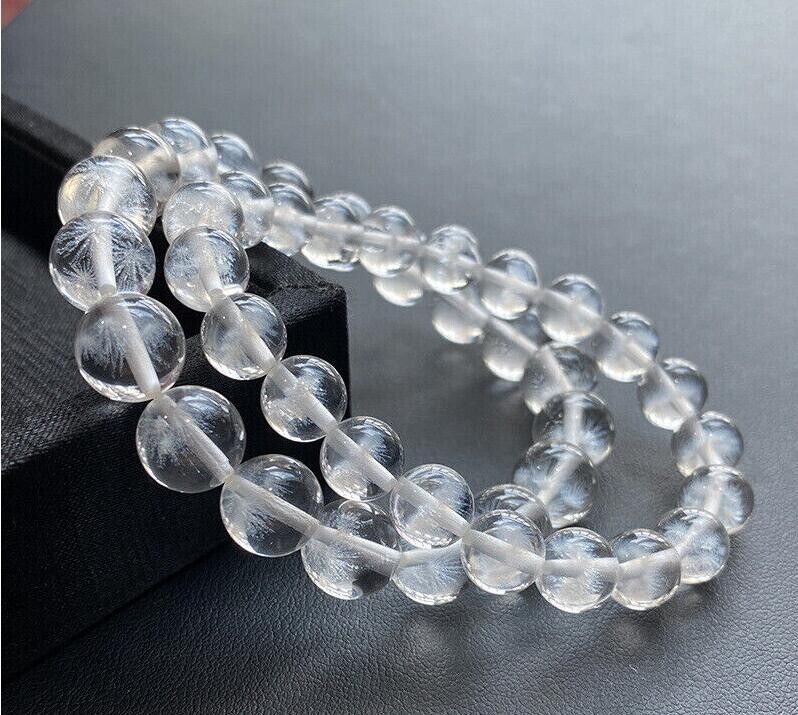10mm Natural White Rutilated Quartz Snow Rare Clear Round Beads Bracelet AAAA