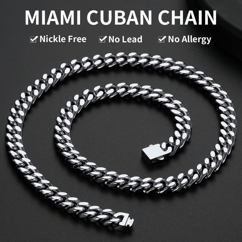 Stainless Steel Men’s Cuban Link Chain Necklace – Black & Gold Plated, 5mm-14mm