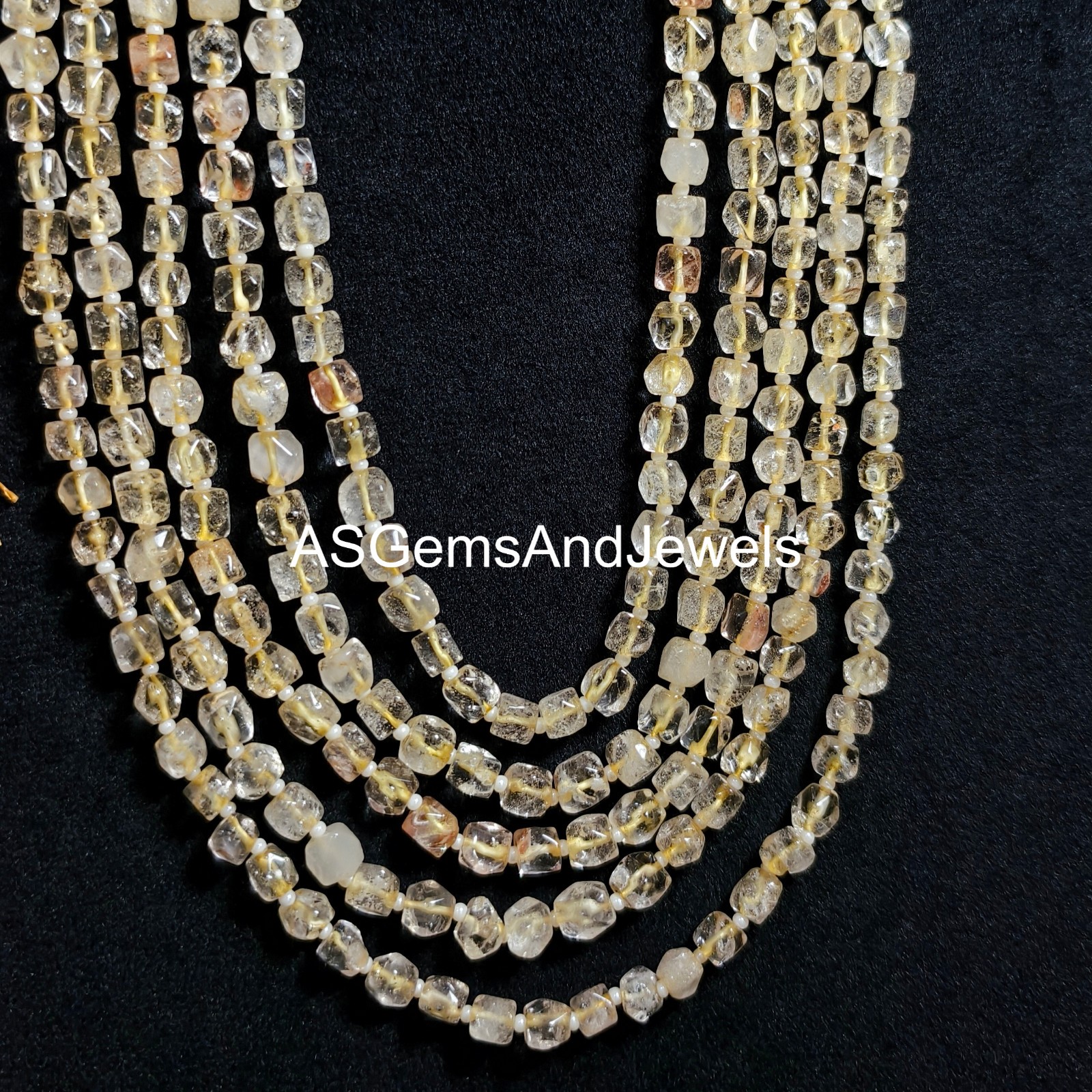 Natural Golden Rutile Gemstone Square Cube Beads Handmade Necklace Size 4-5mm