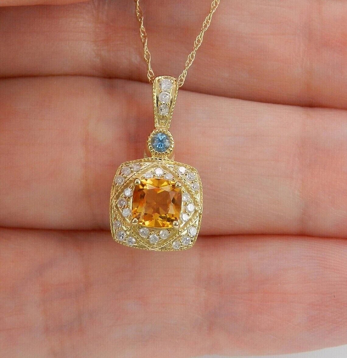 Cushion Cut Simulated Yellow Citrine Women’s Pendant 14K Yellow Gold Plated