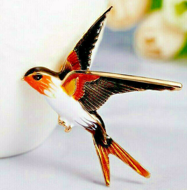 Forest JAY Flying BIRD Colorful Orange Crested Enamel Necklace Pendant Brooch