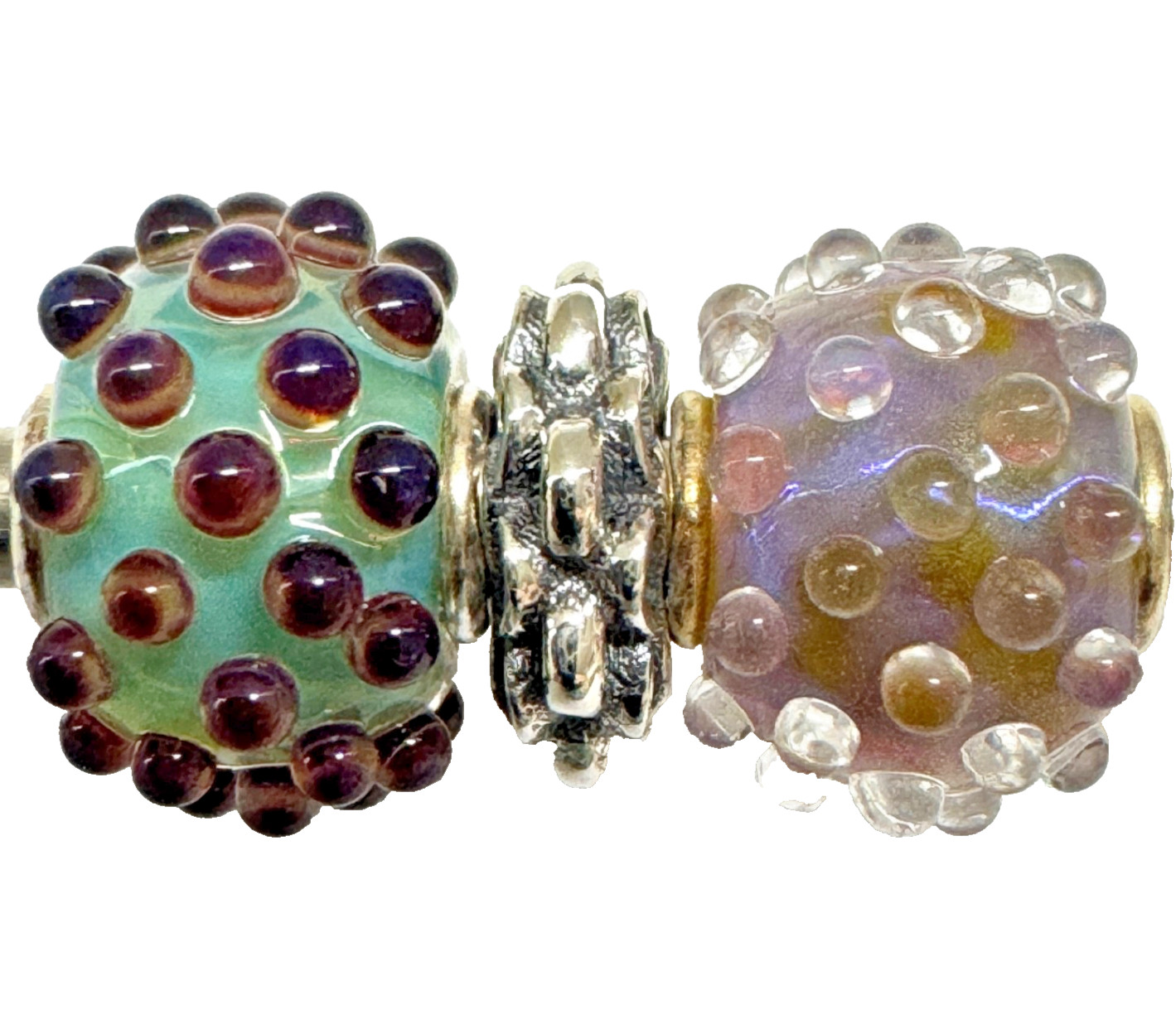 (Set of 3) Elfbeads or Trollbeads PETITE Beautiful Textured Beads and a Silver
