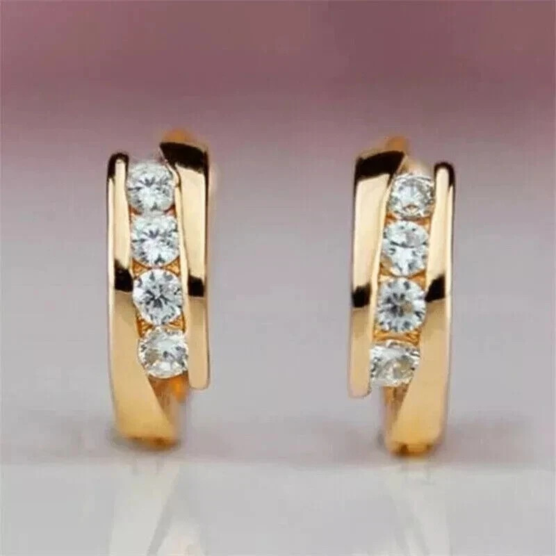 2Ct Round Lab CreatedDiamond Hoop Huggie Women’s Earrings 14k Yellow Gold Plated