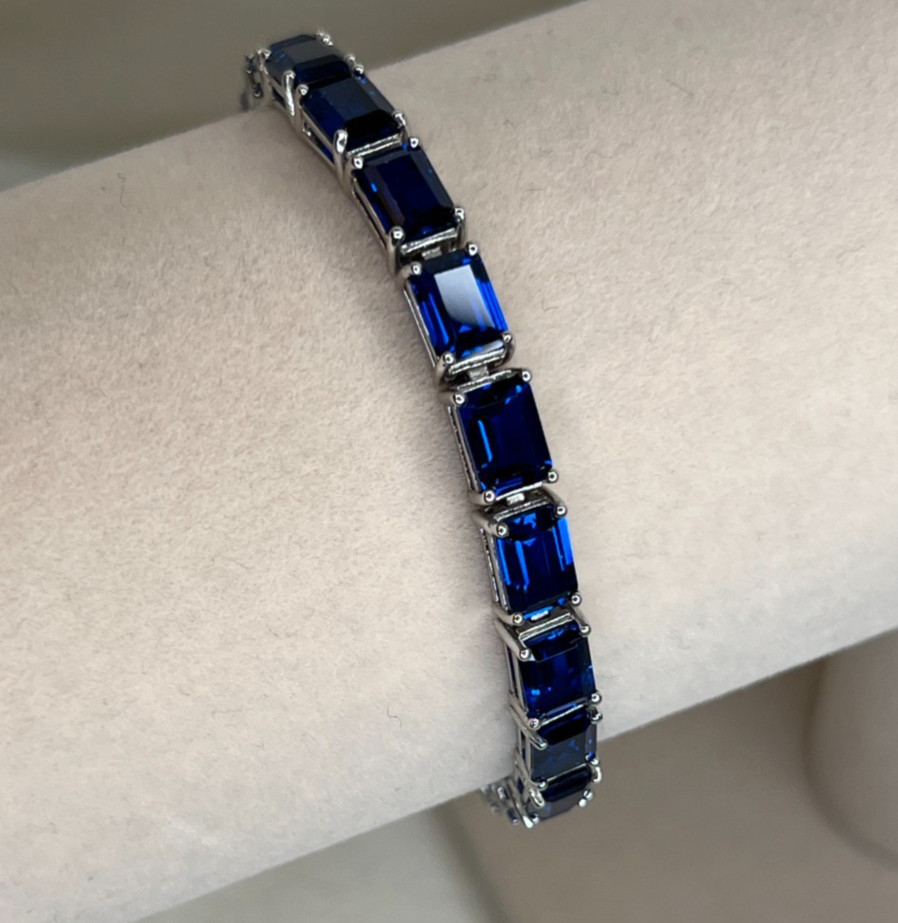 Blue Lab Created Spinel Rhodium / Sterling Silver 7.25″ tennis Bracelet 23.92ctw