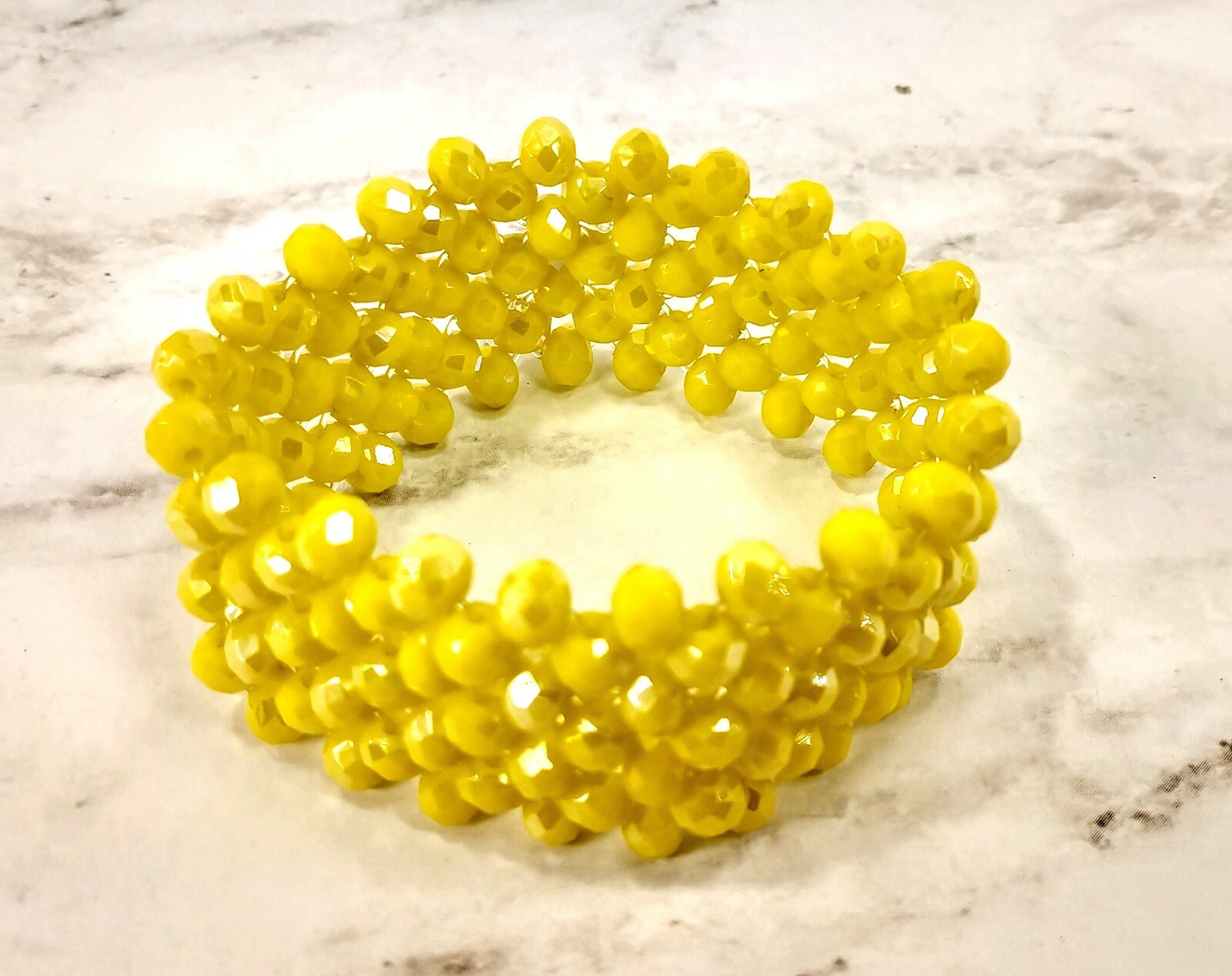 Yellow glass bead stretch bracelet with all glass beads 1 inch wide New