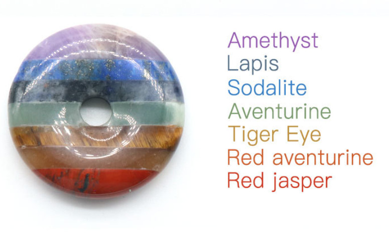 1Pcs Natural Multicolor Gemstone Crystal Round Donuts Large Hole Pendant HT1404