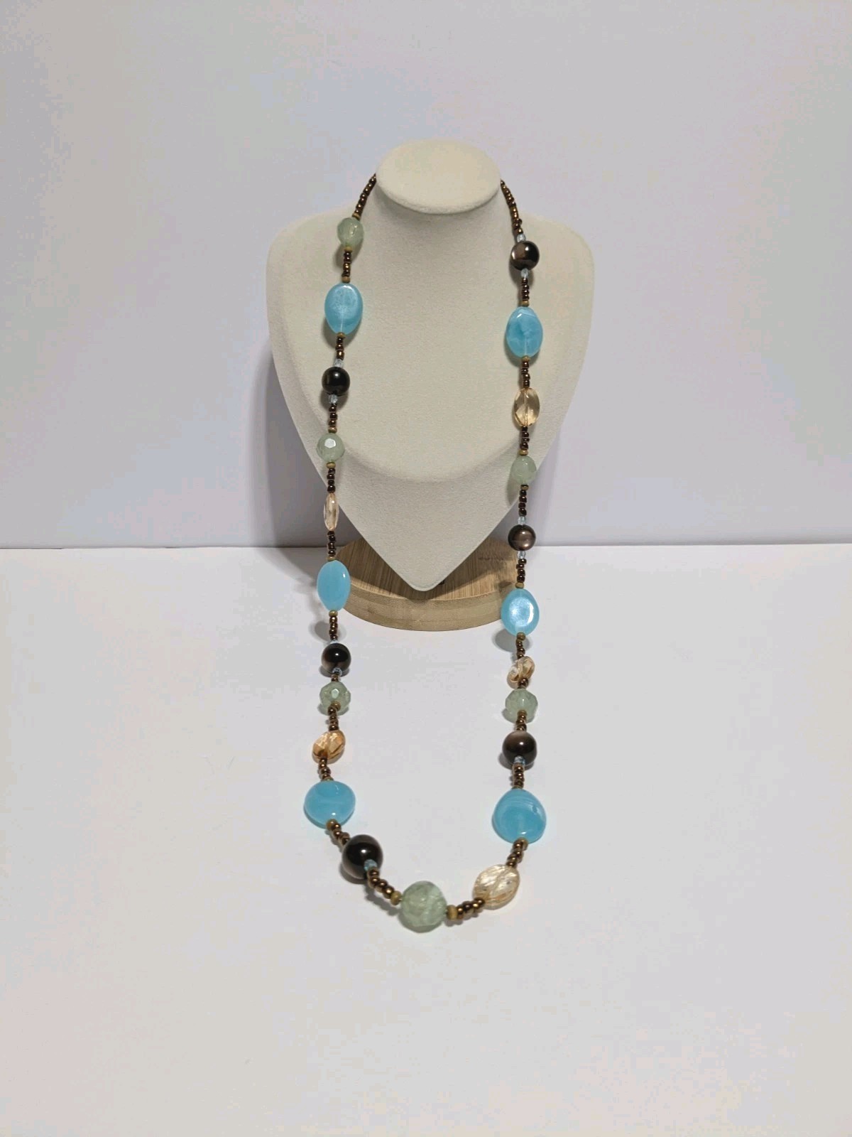 Multicolor & Multi Shaped Acrylic & Glass Beaded Necklace 32″. BOHO.